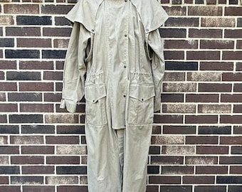 Brown Waxed / Oilskin Cotton Canvas Duster by Outback Trading Company with Leather Collar & detachable cape, Tag Size M, Made in Costa Rica