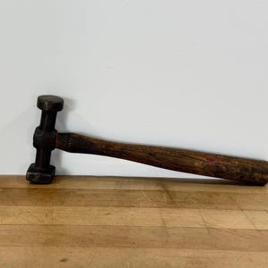 Old Panel Hammer, Metal Head on Wood Handle, 1 1/4&quot; Square and Round Heads, Tinsmiths Hammer