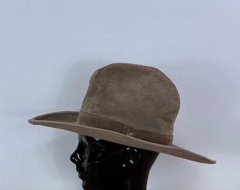 Brown Cowhide Suede Hat, Light Brown Colored Outback Hat, Tag Size 7 1/8