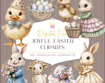 Adorables imágenes prediseñadas de Pascua: conejos, huevos, patos y corderos (imágenes PNG)