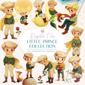 Der kleine Prinz Clipart-Set | 20 hochwertige transparente Bilder + 5 Bonus nahtlose digitale Papiere | Kommerzieller & persönlicher Gebrauch | 300 dpi