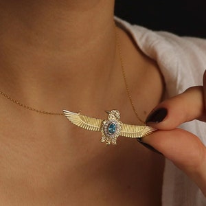 Collana con sole alato in oro, ciondolo in argento sterling 925, gioielli egiziani, collana mitologica fatta a mano, regalo spirituale boho per le donne