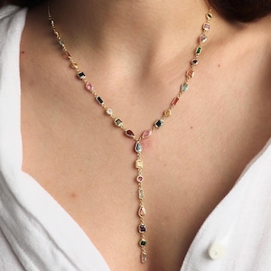 Colorful Lariat Necklace, Elegant Y Necklace, Multicolor Layering Necklace, Sterling Silver Vibrant Jewelry, Summer Necklace for Women
