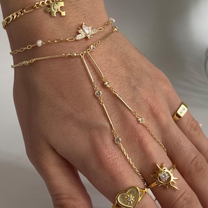 Silver Hand Chain Bracelet, 925  Silver Dainty Sahmaran Bracelet, Finger Bracelet, Bezel Cz Hand Chain Sahmaran, Delicate Chain Jewelry,