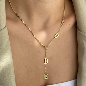 Custom Lariat Necklace, Dainty Drop Name Necklace, Personalized Initial Drop Necklace, Long Y Necklace, Initial Necklace, Custom Letter Nec
