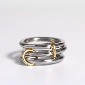 925 Silver Two Tone Multi Link Connected Ring - Chunky Gold Plated Interlocking Zircon Ring, Statement Stacking Ring, Promise Ring For Her