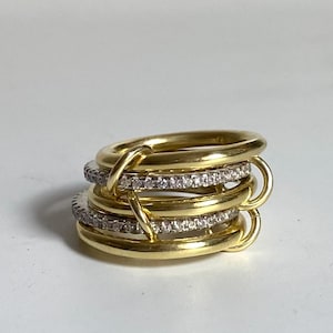 925  Silver Multi Link Connected Ring - Chunky 5 Band Interlocking Zircon Ring, Eternity Statement Stacking Ring, Promise Ring For Her