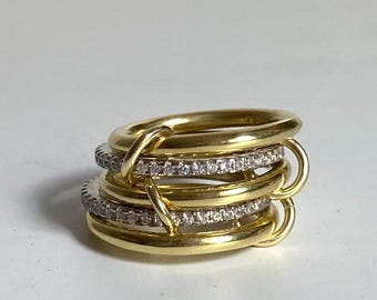 925  Silver Multi Link Connected Ring - Chunky 5 Band Interlocking Zircon Ring, Eternity Statement Stacking Ring, Promise Ring For Her