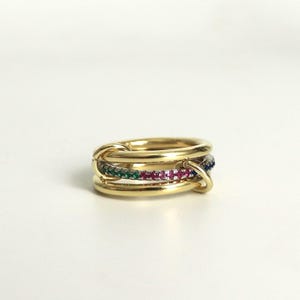 925  Silver Multi Link Connected Ring - Chunky Colorful Cz Interlocking Zircon Ring, Eternity Statement Stacking Ring, Promise Ring For Her