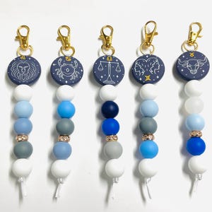 Gold Keychain Zodiac Silicone Bead Keychain, Gift for Women, Gift for Mother, Teacher Gift, Gift for Daughter