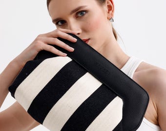Black and White stripes color Clutch Bag For Women, Gift Clutch Hand Bag.