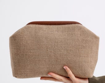 Natural Jute fabric woven burlap color Clutch Bag For Women, Gift Clutch Hand Bag Gift for Her