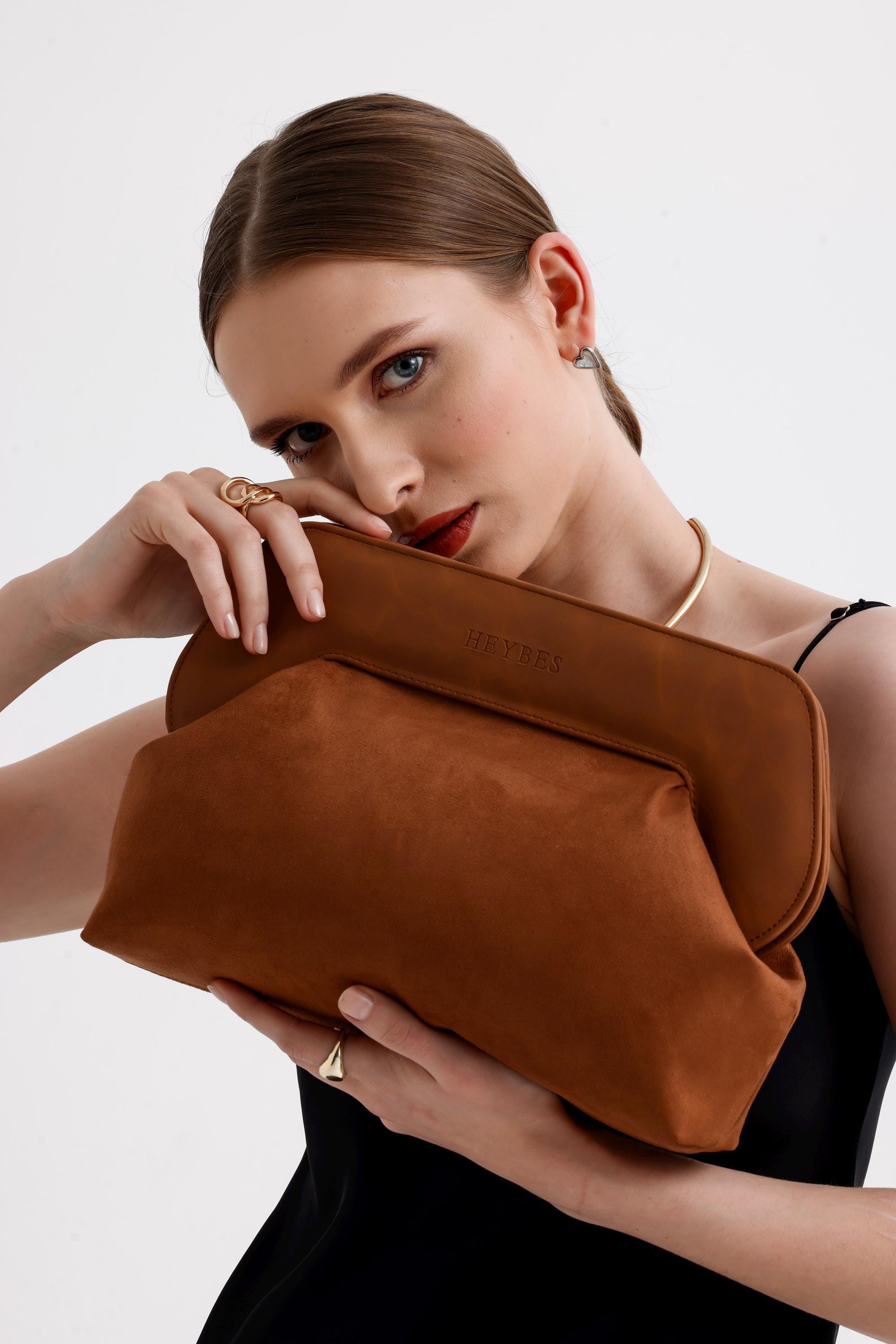 Cinnamon suede color Clutch Bag For Women, Gift Clutch Hand Bag