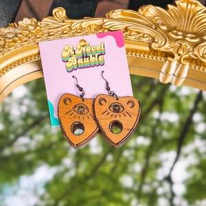 Wooden Ouija Planchette Earrings: Spooky Halloween Jewelry
