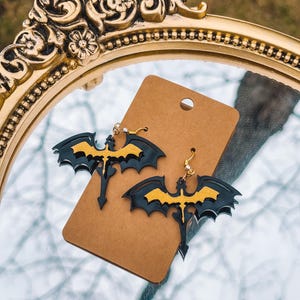 Hand-Painted Dragon Earrings: Gothic Fantasy Jewelry, Acrylic & Wood Dangle Earrings, Mythical Creature Accessories