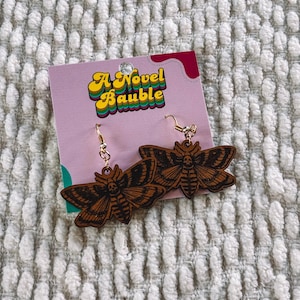 Wooden Death Moth Earrings, Gothic Moth Jewelry, Laser Cut Spooky Accessories, Dark Academia Style, Moth Earrings