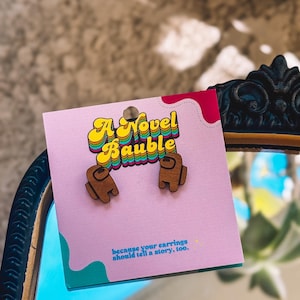 Wooden Space Crewmate Stud Earrings: Geeky Gamer Jewelry
