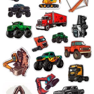 Autocollants Enfants - Machines / Monster Trucks - 16 pcs. - Mat