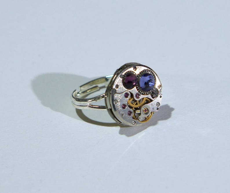 Bague Montre années 50 et Swarovski violet image 3