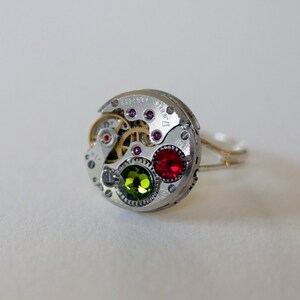 Ring Watch 50s Swarovski green and red