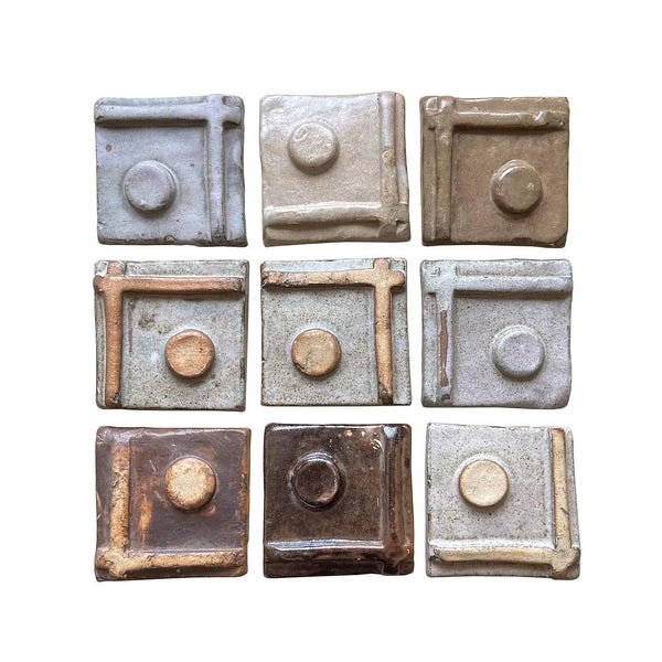 Set of 10 Handmade Brutalist Studio Pottery Ceramic Glaze Tiles