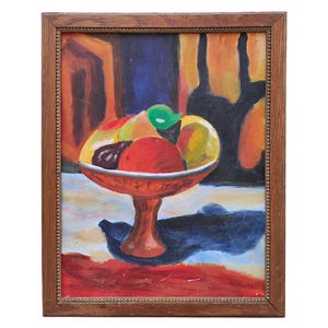 Vintage French Still Life Fruit Bowl Oil Painting Framed