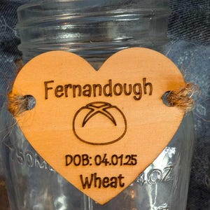 Personalized Wooden Sourdough Jar Starter Label Heart Shaped | Name tag, bread, microbakery, sourdough geeks, gift