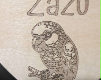 Personalized Amazon Parrot Sign: Natural Wood Pet Name Tag For Enclosures