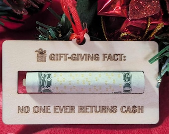 Laser Engraved Wood Money Holder Ornament | "Gift Giving Fact"