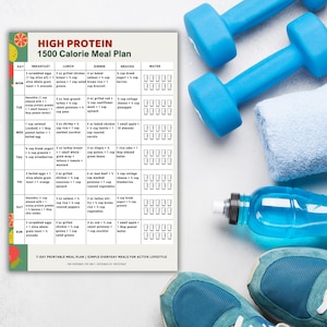 High Protein 1500 Calorie Meal Plan Printable | 7 Day Protein Meal Prep PDF