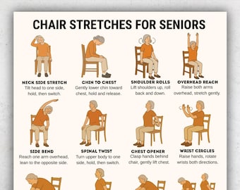 Chair Stretching Exercises for Seniors, Seated Stretch Routine Printable, Gentle Chair Mobility Chart, Senior Flexibility, Instant Download