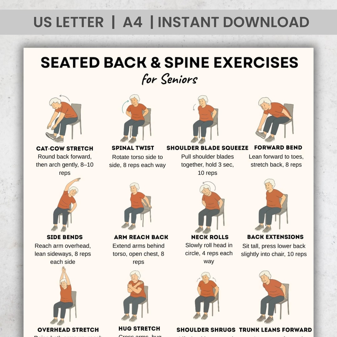 Seated Back Spine Exercises for Seniors Printable Chart Chair