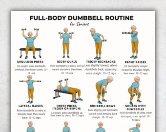 Full Body Dumbbell Workout for Seniors Printable | Low Impact Strength Training Exercises | Senior Fitness Routine Chart | Home Workout Plan