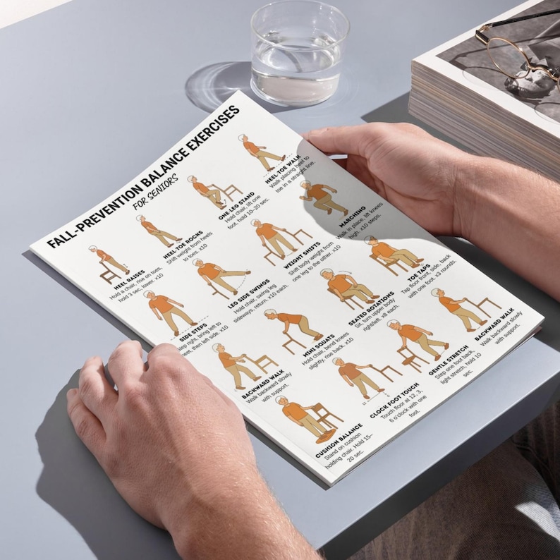 Fall Prevention Balance Exercises for Seniors Printable PDF | Chair ...