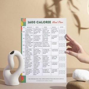1600 Calorie Meal Plan Printable | 7-Day 1600 Calories Menu | Portion Control PDF