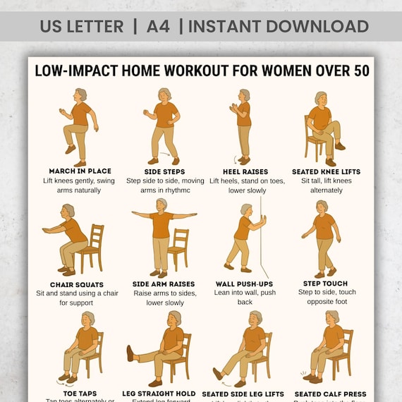 Low Impact Workout Chart for Women Over 50 (PDF Download) | Gentle Home Exercise Guide