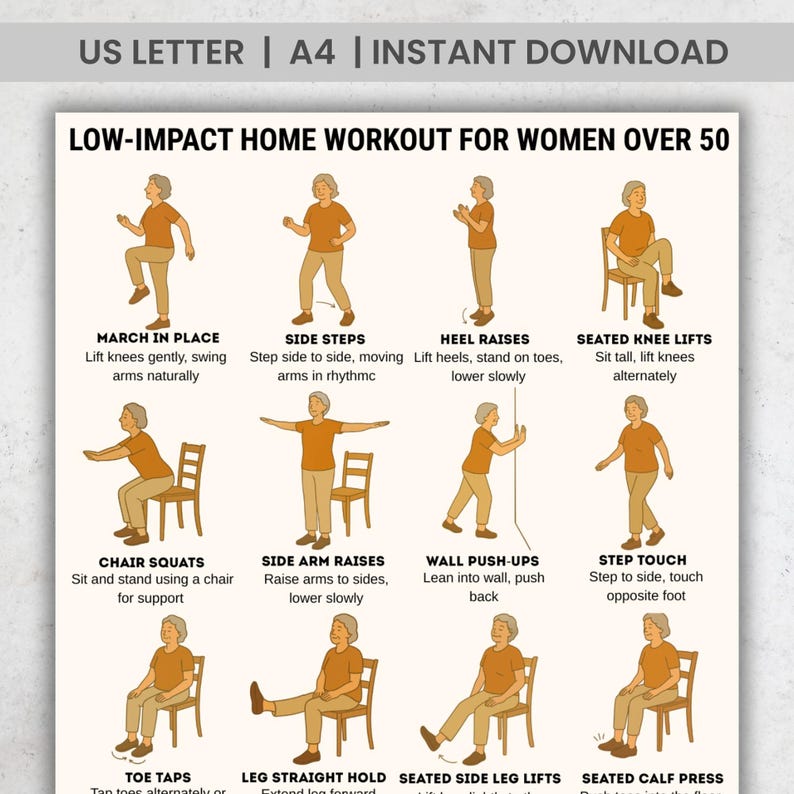 Low-Impact Exercises for Seniors & Women Over 50 – Home Workout Printable Chart