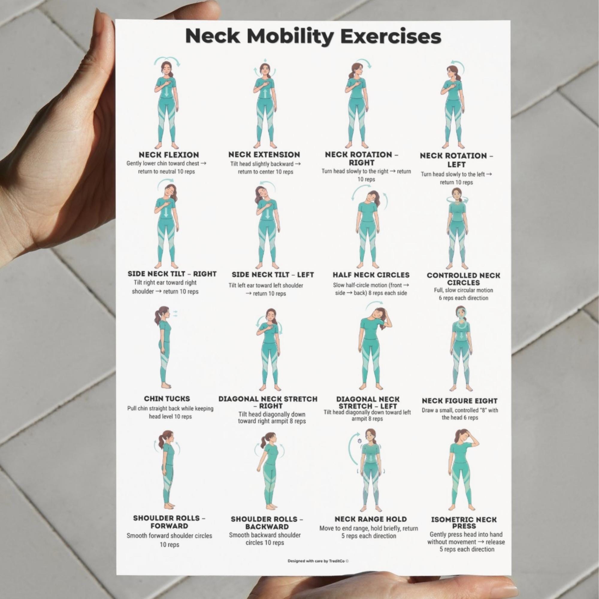 Neck Mobility Exercises Printable | Neck Stretching Routine | Neck ...