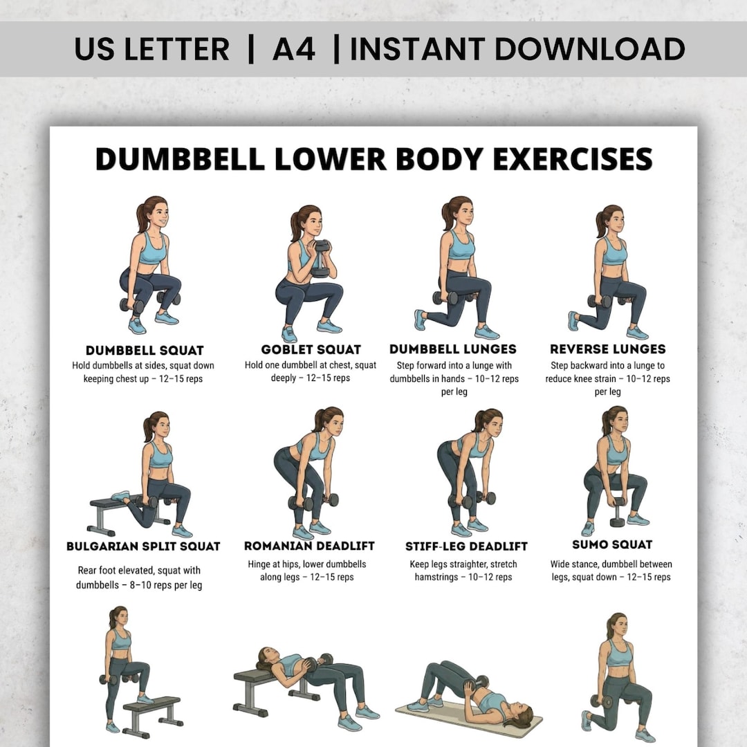 Dumbbell Leg and Glute Workout Printable PDF | Lower Body Exercises for ...