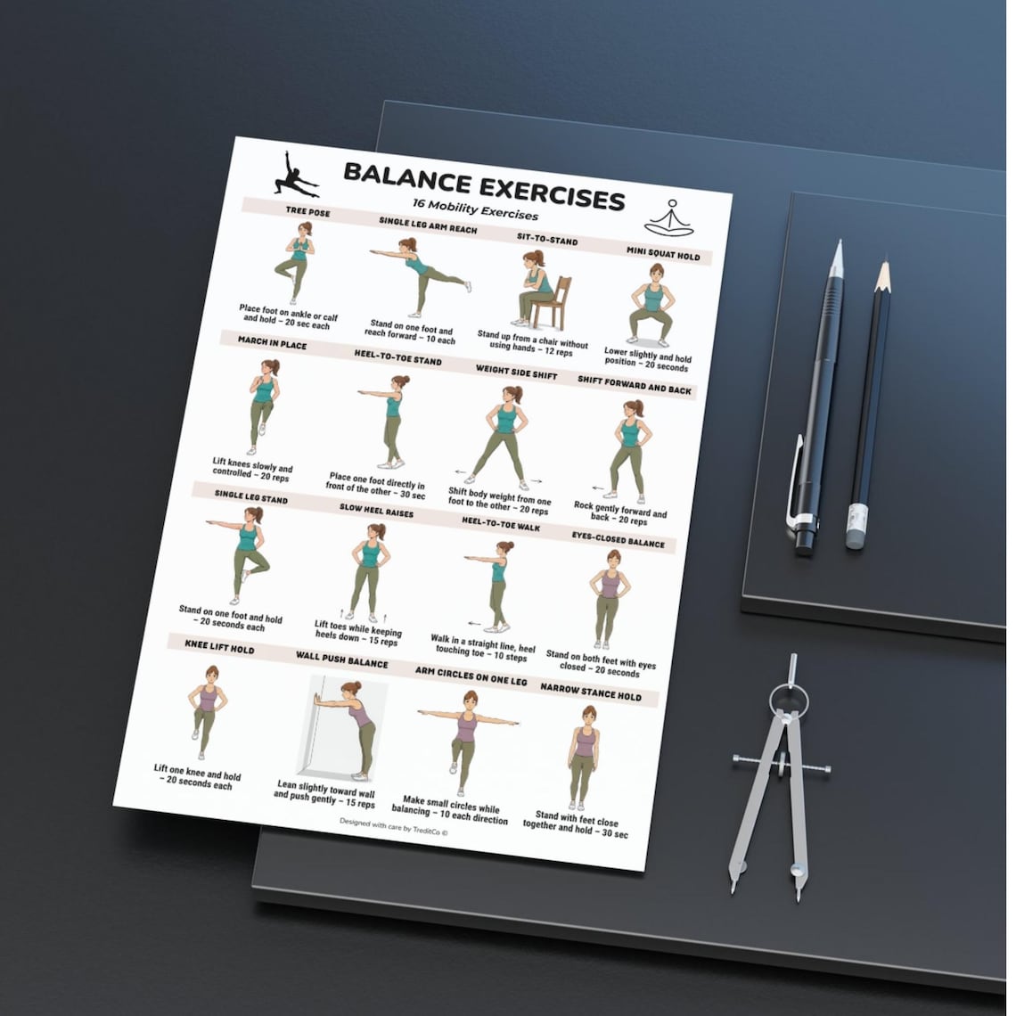Balance Exercises Printable Chart, Balance Training Workout Poster ...