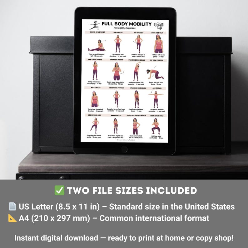 Full Body Mobility Exercises Printable Chart, Mobility Workout Poster ...