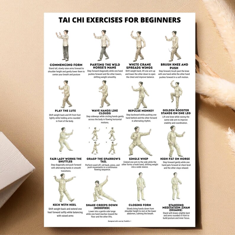Tai Chi For Beginners Men Women Printable Poster PDF Tai Chi Workout 