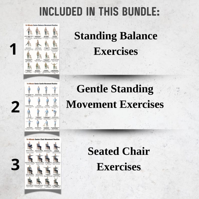 Senior Exercise Poster Bundle, Standing Chair Balance Exercises for ...