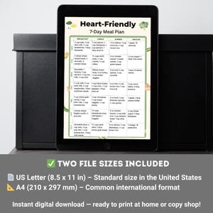 Heart Friendly 7 Day Meal Plan | Low Sodium Foods | Cholesterol Diet Plan | Printable PDF | Instant Download | US Letter A4