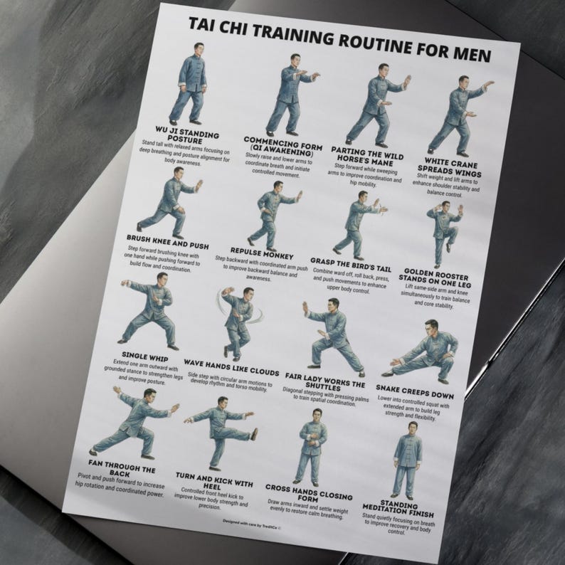 Tai Chi Exercises Printable Poster PDF, Tai Chi Workout Routine Chart ...