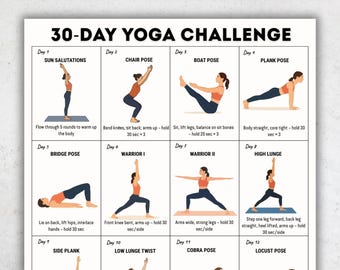 30-Day Yoga Challenge Printable PDF | Daily Home Yoga Flow Plan for Fitness, Strength & Flexibility | Beginner Friendly