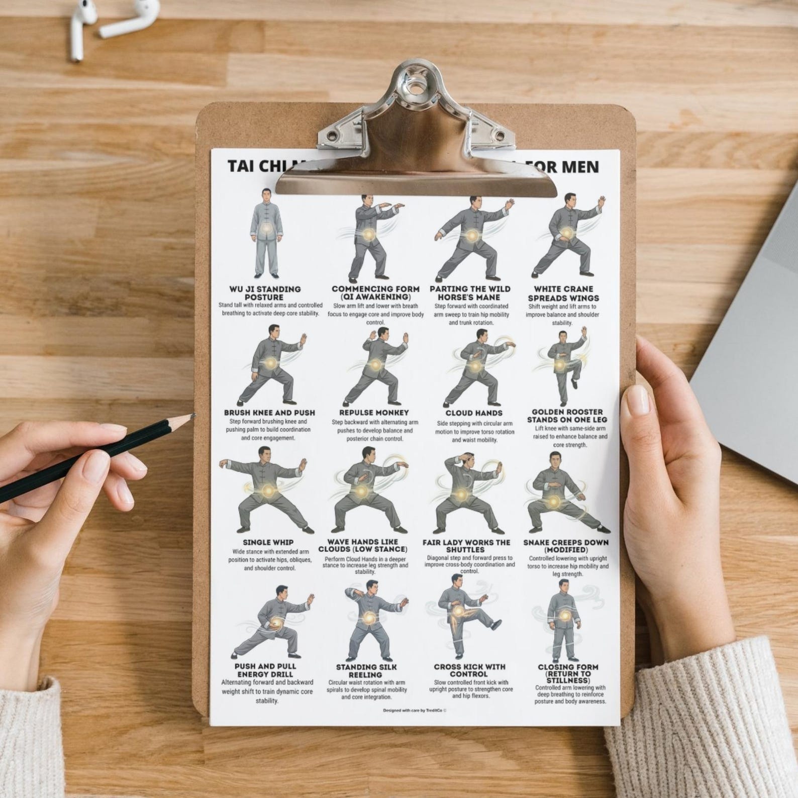 Tai Chi for Men Printable Poster PDF, Core Focus Workout Chart, Balance ...