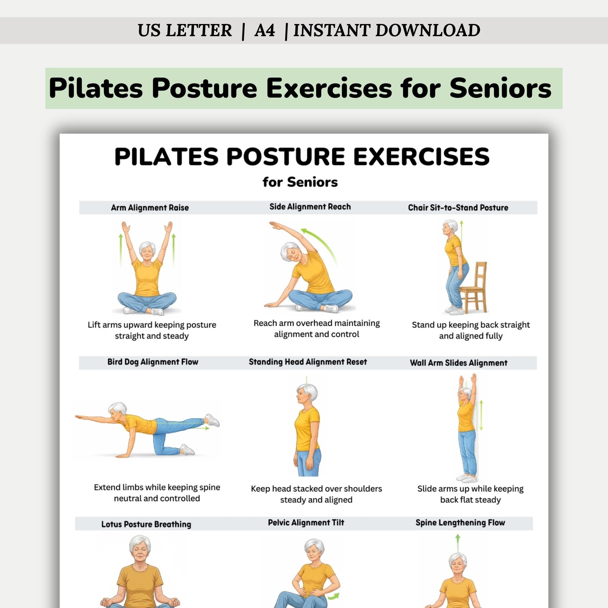 Daily Posture Routine Pilates Posture Exercises for Seniors Printable, Low Impact Alignment ...