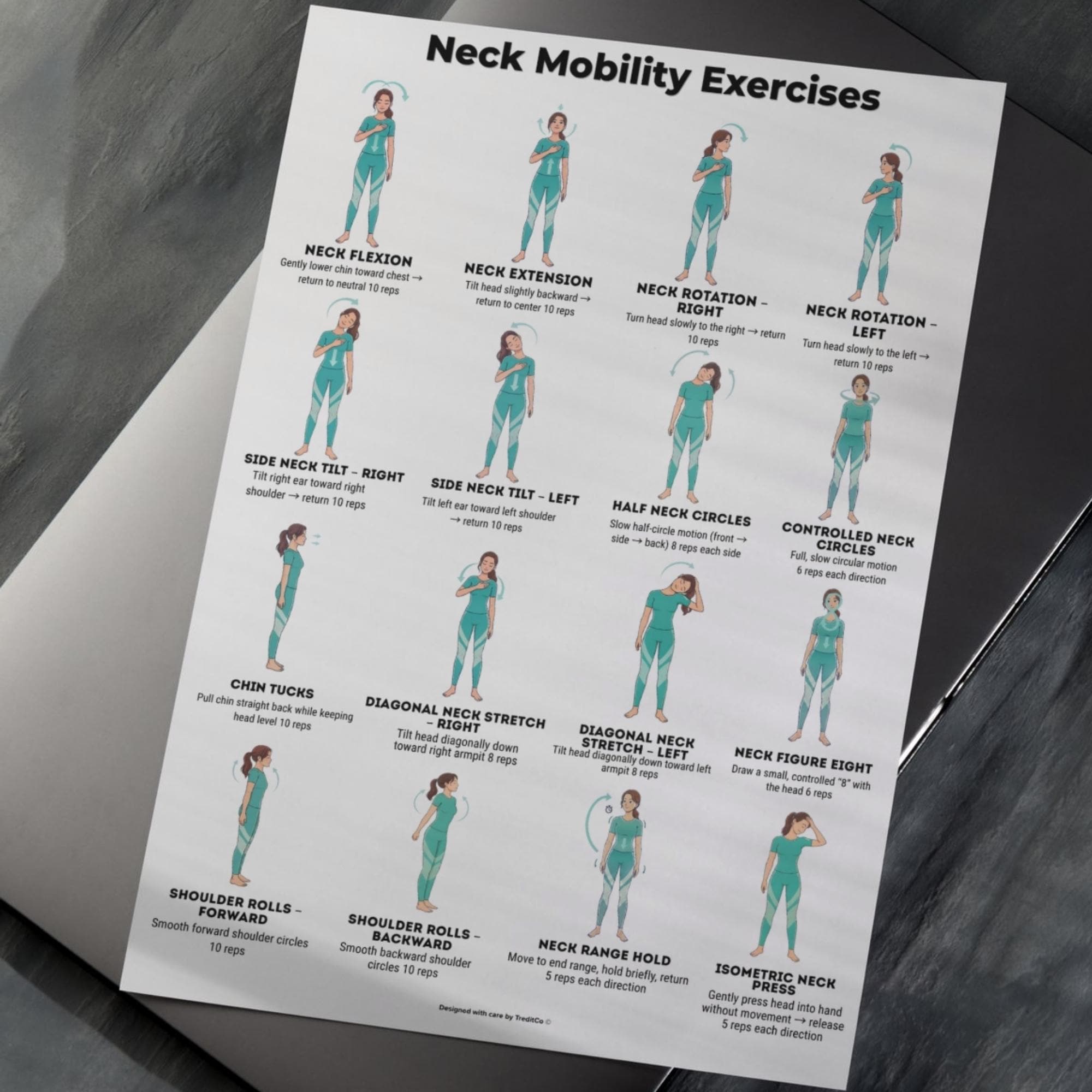 Neck Mobility Exercises Printable | Neck Stretching Routine | Neck ...