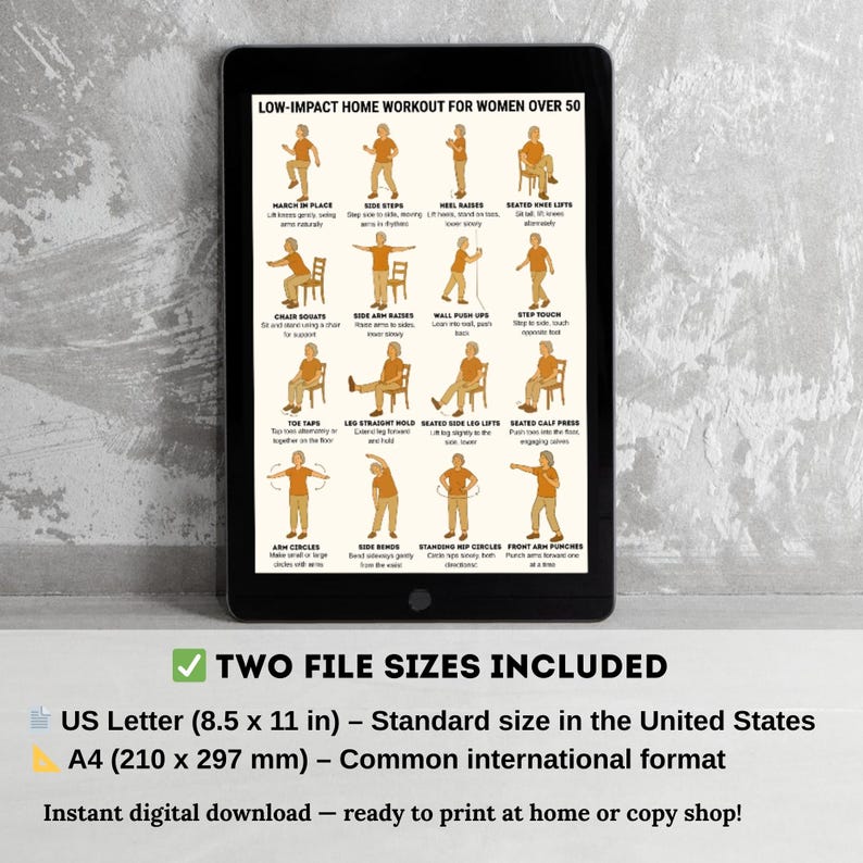 Low-Impact Exercises for Seniors & Women Over 50 – Home Workout Printable Chart